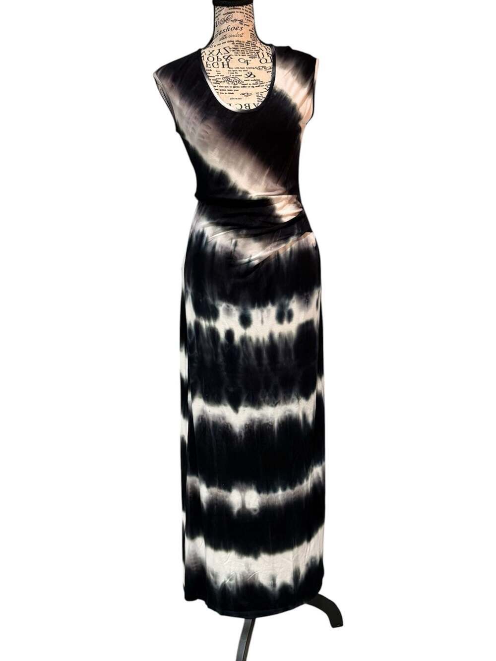 NWT Fraiche by J Black Ivory Tie Dye Maxi Dress Draped Waist Small